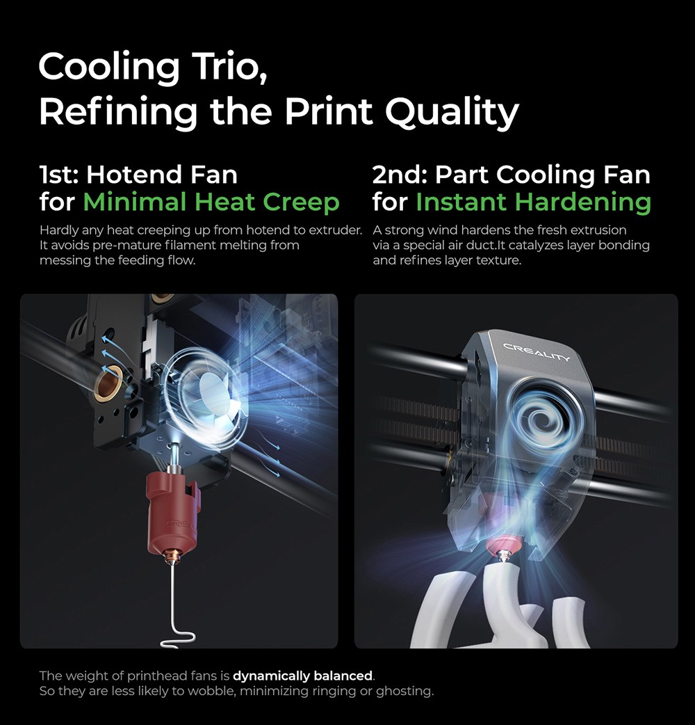 3D Creality K1C nyomtató, maximális sebesség 600 mm/s, AI kamera, gyors cserélési fúvóka, teljes egészében fémben, szénszálas nyomatok, légszűrő és csendes módban