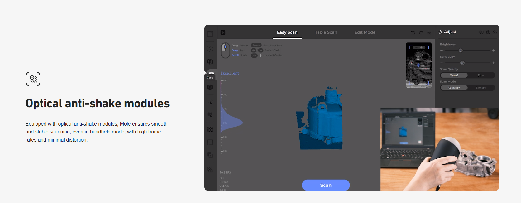 Taupe 3DMakerPro 3D Scanner Premium Edition, precisión de 0.05 mm, resolución de 0.1 mm, frecuencia de imágenes de 10 IP, monitoreo visual, escaneo facial, anti-tensión, rango de captura única de 200 x 100 mm, con bandeja giratoria