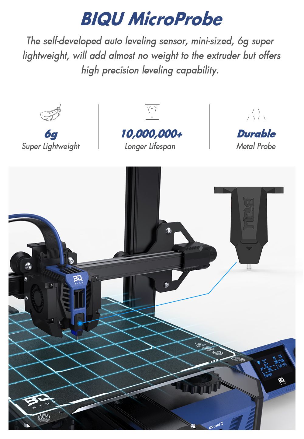 Impresora 3D BIQU Hurakan, firmware Klipper, nivelación automática, microsonda incorporada, enfoque particionado, impresión silenciosa, sensor de fin de filamento, control remoto WiFi, 220 x 220 x 270 mm