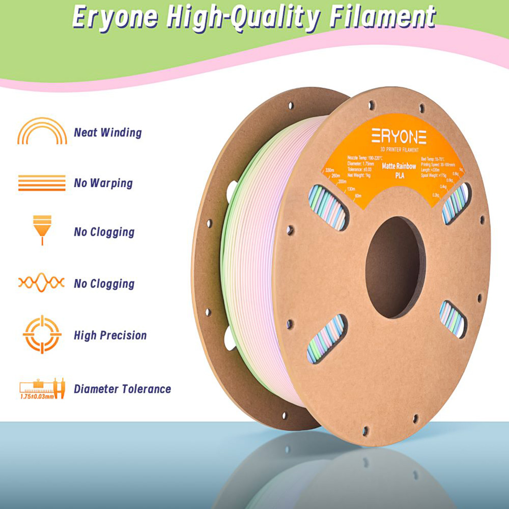 Eryone 1 kg mat matte filament-five-colored rainbow watercolor (pink/purple/blue/green/lemon yellow)