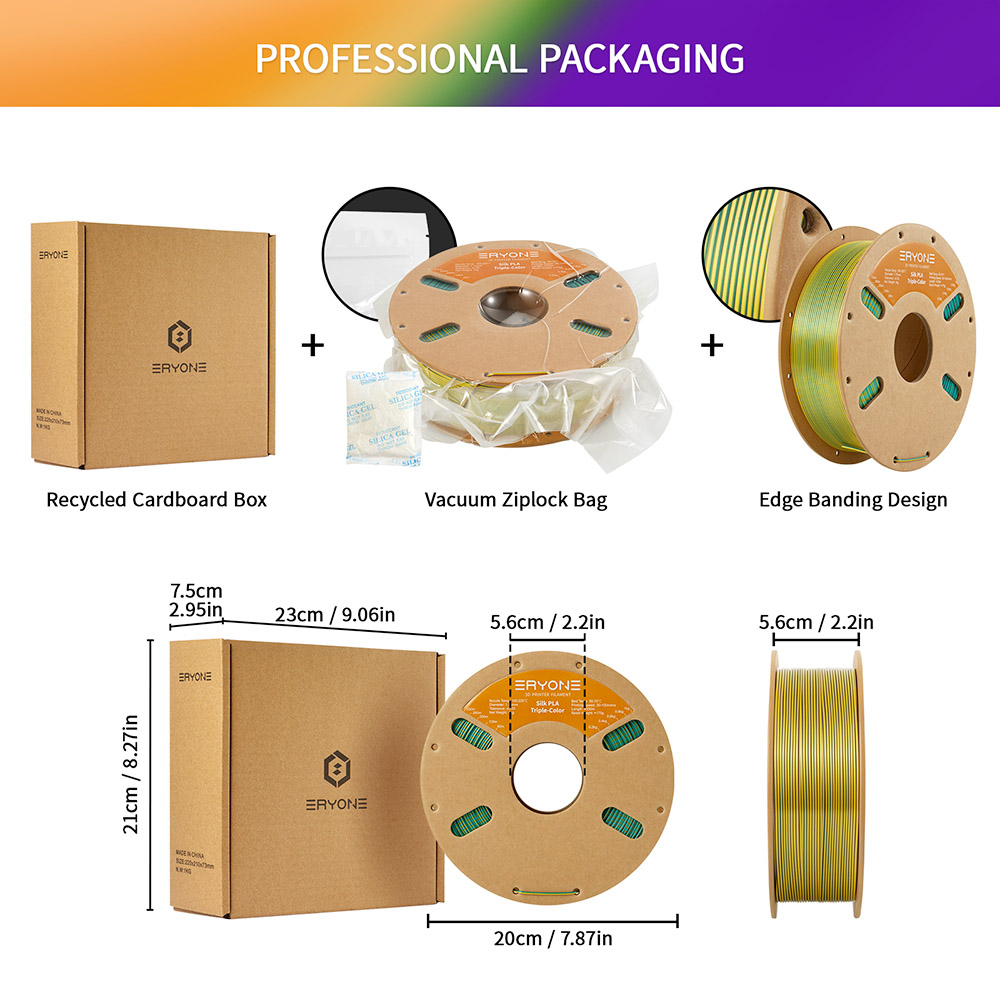 Filament PLA in Trikolorseiden Eryone 1 kg - dunkelgrün & lila & gelb