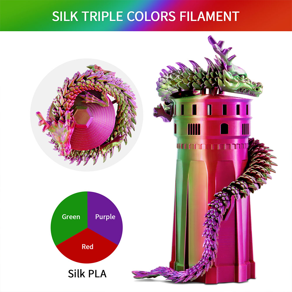 Filament spielt in dreifacher Farbe Eryone 1 kg - Rot und Violet & Green