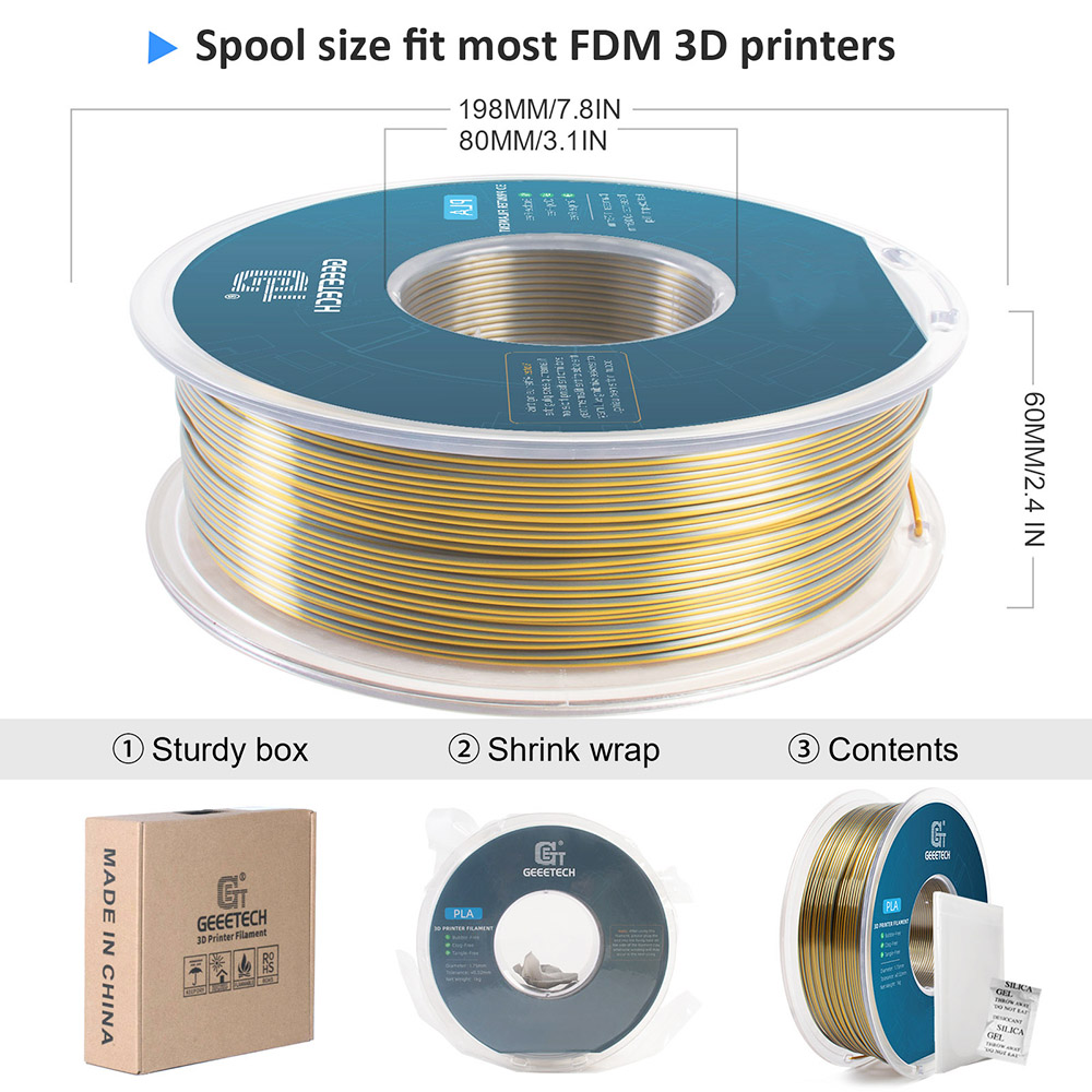 Filament PLA GEEETECH în două -color mătase 1 kg - aur și argint