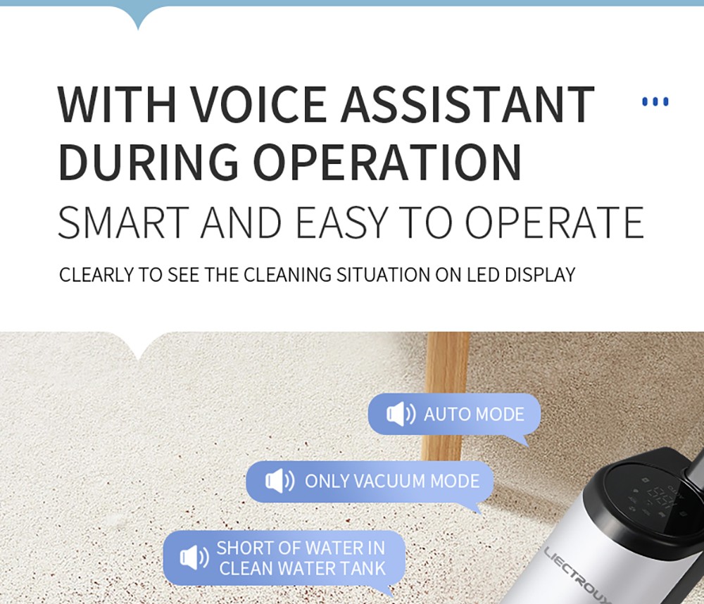 Aspirator fără fir Liectroux i7 Pro, aspirație 14000 Pa, autocurățare, auto-uscare, rezervor de apă curată de 600 ml, timp de funcționare 35 minute, afișaj LED, control vocal, zgomot redus