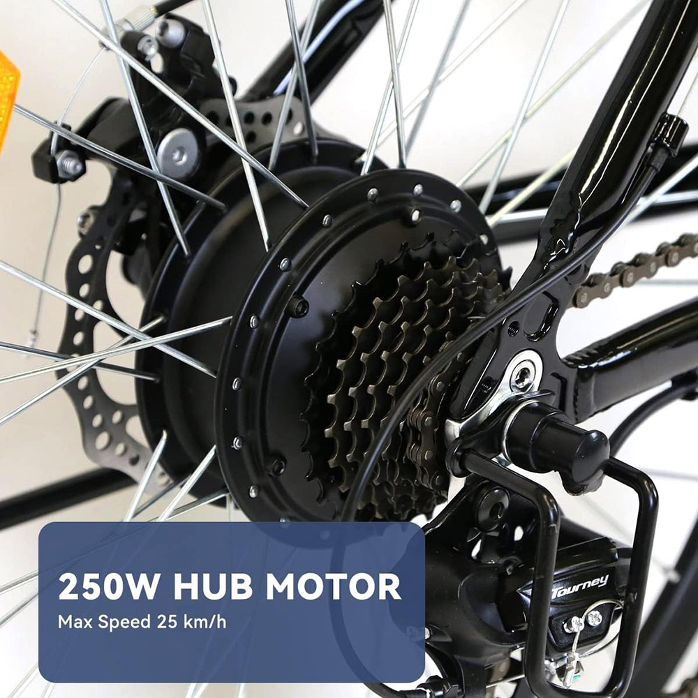 Myatu M0126 Vélo électrique à roues à rayons, moteur 250 W, batterie 36 V 12.5 Ah, vitesse maximale de 25 km/h, portée de 50 miles, Shimano 21 vitesses
