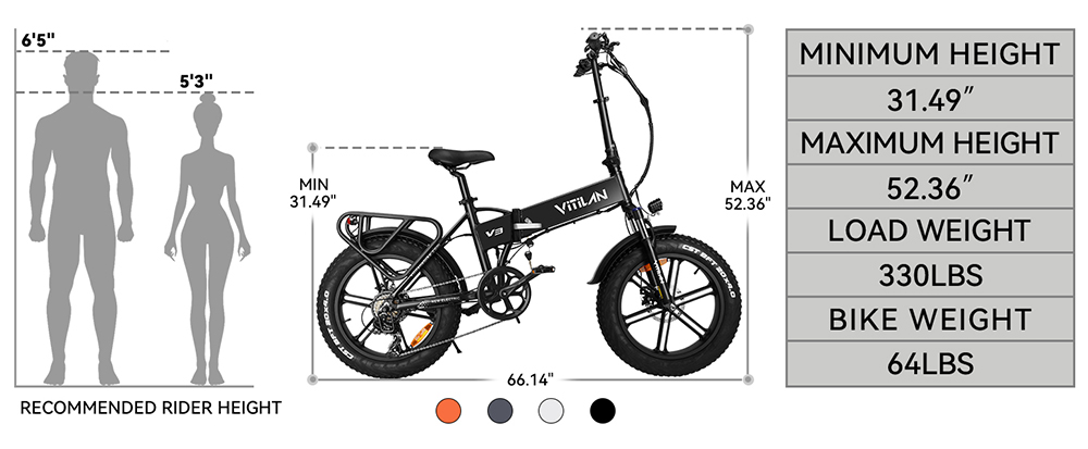 Vitilan V3 elektromos kerékpár, 20*4'' zsíros abroncsok 750W kefe nélküli motor 48V 13Ah akkumulátor 45 mérföldes hatótáv tárcsafék Shimano 7 sebességes LCD kijelző - fekete