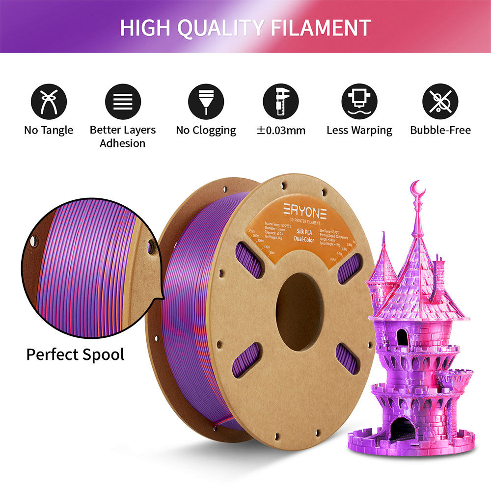 Filament Pla Eryone in two -color silk 1 kg - Red and purple orange