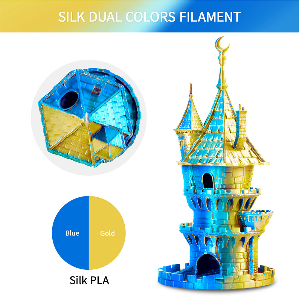 Filament pla eryone i två -färgsilke 1 kg - guld och blått