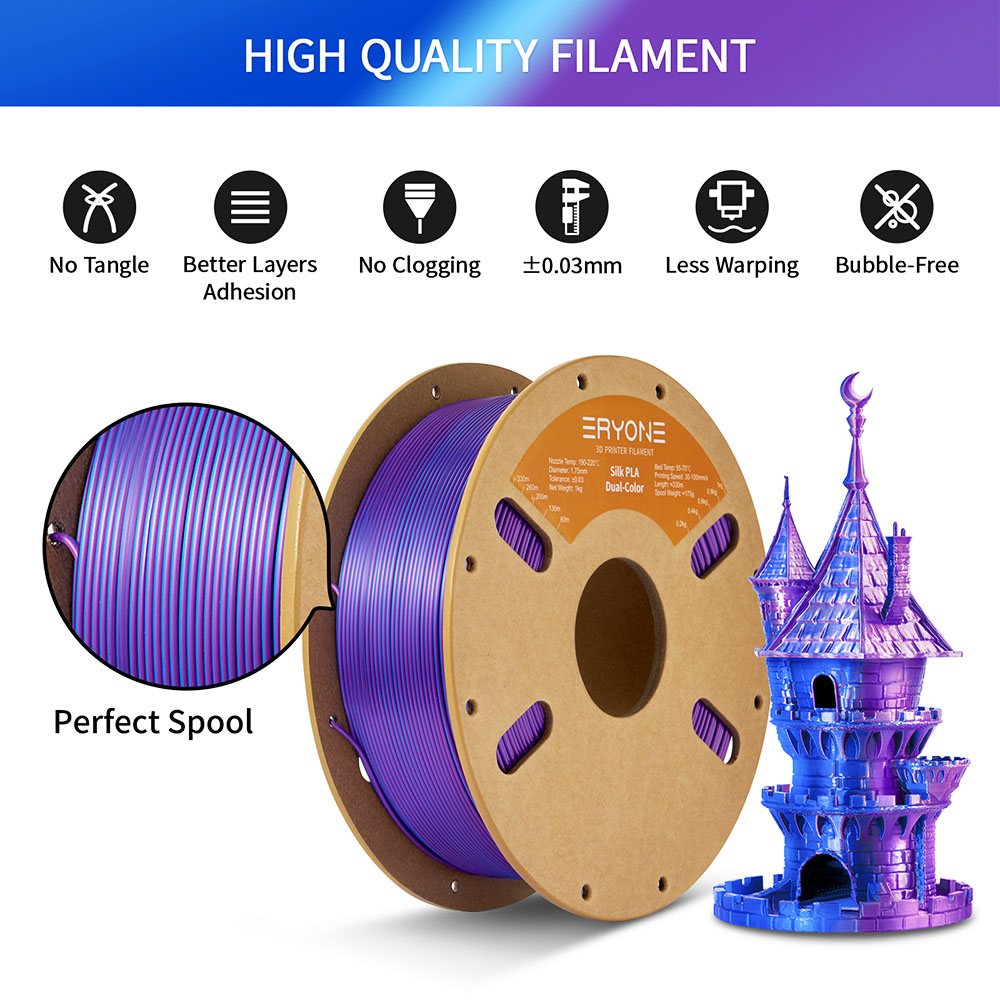 Filament Pla Eryone in two -color silk 1kg - Violet and Blue