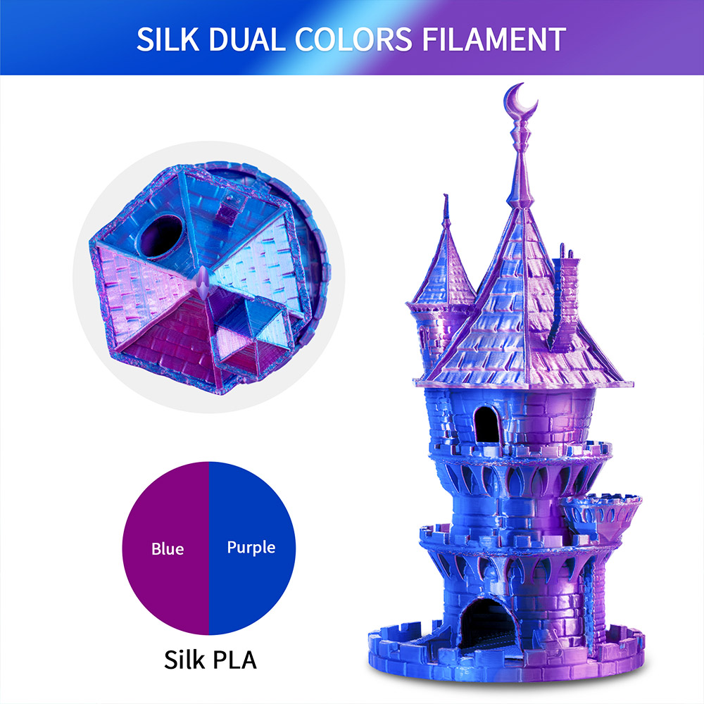 Filament Pla Eryone in two -color silk 1kg - Violet and Blue