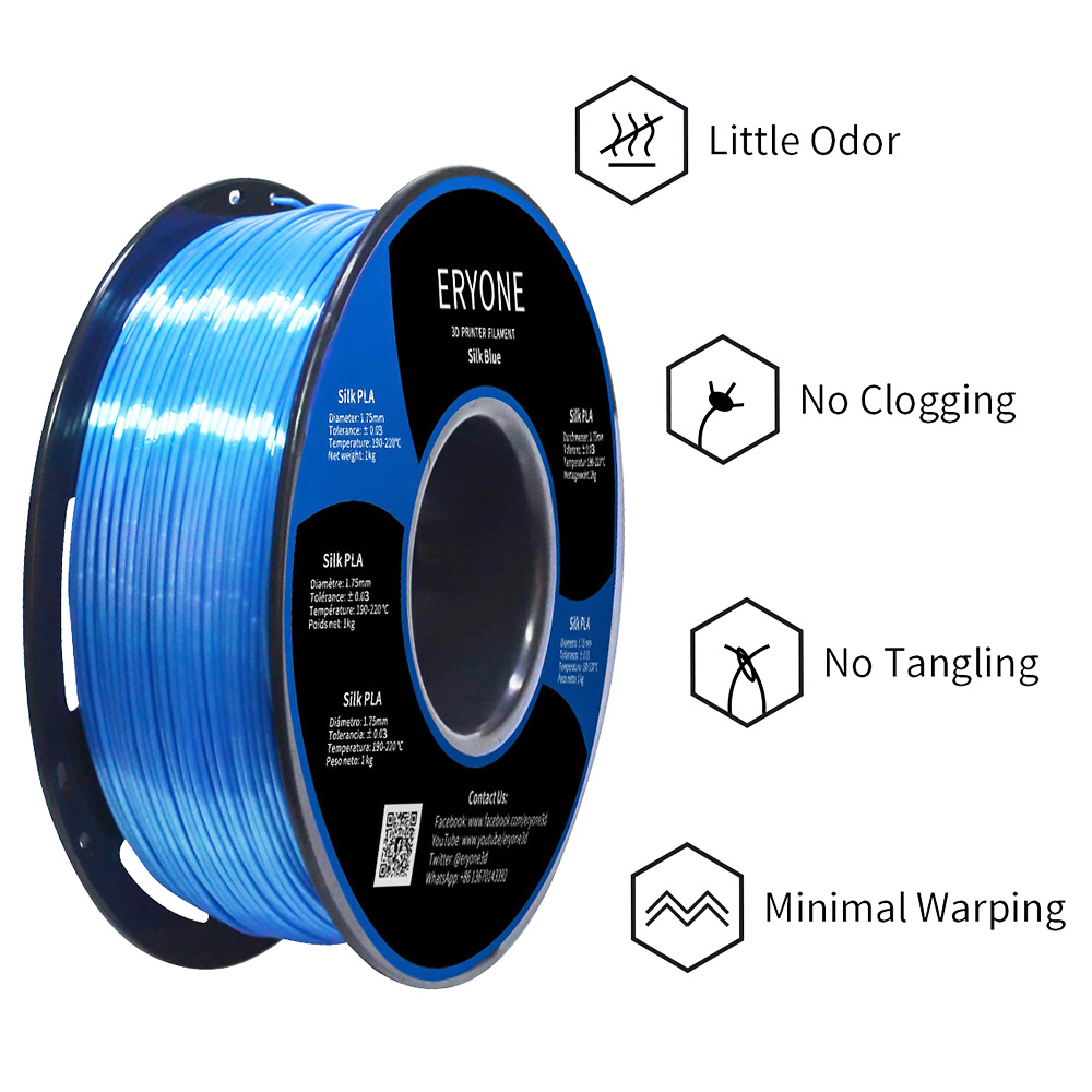 Filament Pla Soie Eryone pro 3D tiskárna 1,75 mm tolerance 0,03 mm 1 kg (2,2 libry)/bool - modrá