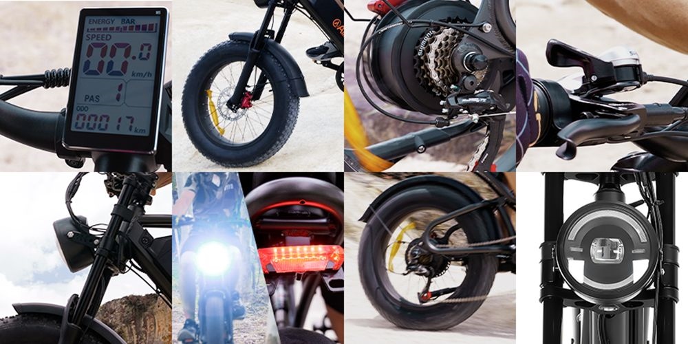 Bicicleta eléctrica AILIFE X20B, neumáticos gruesos de 20 * 4.0 pulgadas, motor de 1000 W, batería de 48 V 15 Ah, velocidad máxima de 30 mph, alcance máximo de 62 millas, pantalla LCD SHIMANO de 7 velocidades