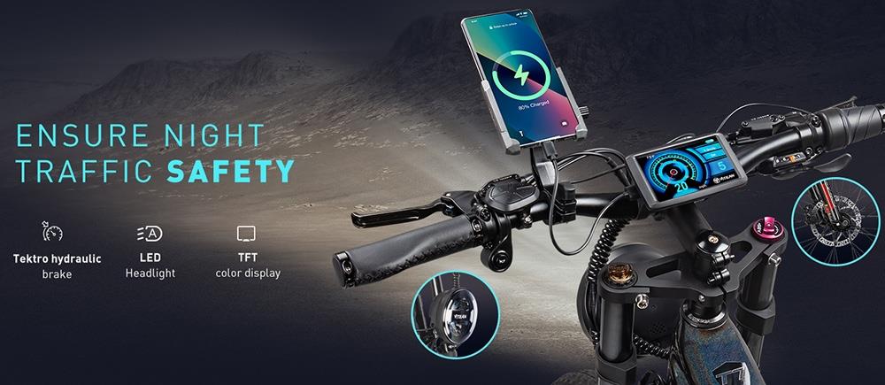 Górski rower elektryczny Vitilan T7, 26*4.0-calowe opony CST Fat Opony 750 W Silnik Bafang 48 V 20 Ah Akumulator 28 mil na godzinę Maksymalna prędkość 80 mil Maksymalny zasięg Podświetlany wyświetlacz LCD Przednie i tylne hydrauliczne hamulce tarczowe SHIMANO 8-biegowa — czarna