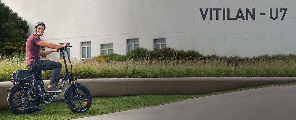 Vélo électrique pliable Vitilan U7 2.0, gros pneu 20 * 4.0 pouces, moteur 750 W, batterie au lithium LG amovible 48 V 20 Ah, vitesse maximale de 28 mph, portée de 50 à 65 milles, système de suspension double, frein à disque hydraulique – Noir