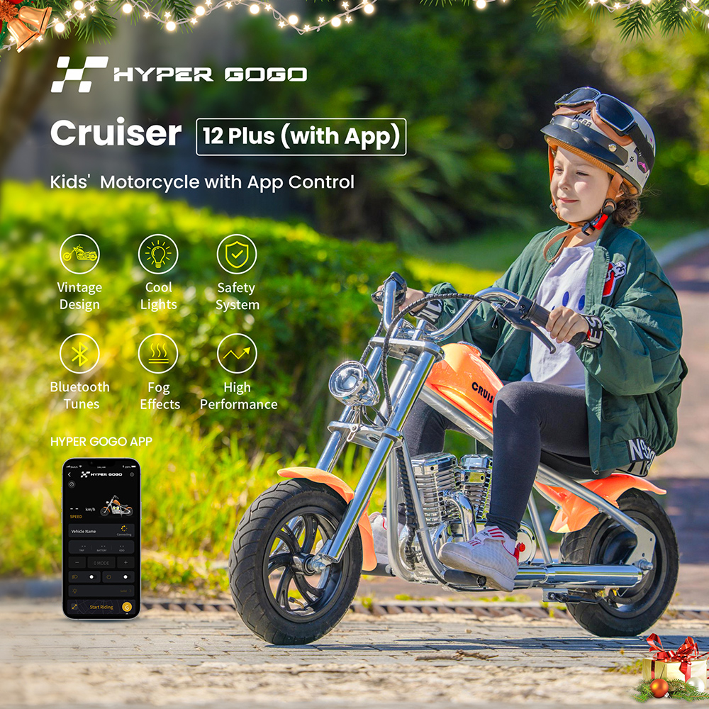 HYPER GOGO Cruiser 12 Plus met APP Elektrische motorfiets voor kinderen 24V 5.2Ah Batterij 160W Motor 16 km/u Snelheid 12