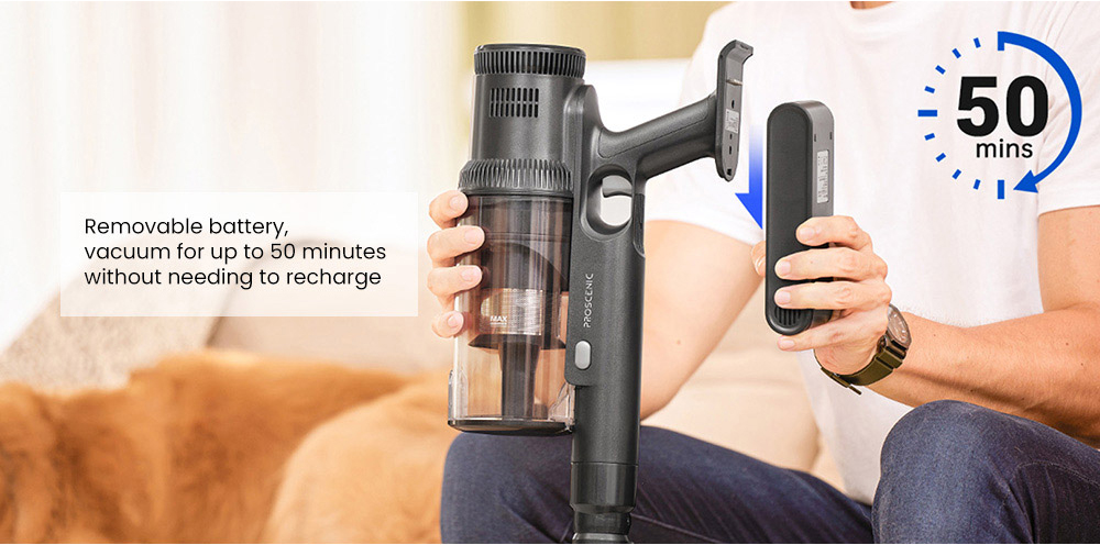 Proscenic P11 Akku-Staubsauger, 35 kPa Saugleistung, 0,65 l Staubbehälter, 5-stufiges Filtersystem, abnehmbarer 2000-mAh-Akku, bis zu 50 Minuten Laufzeit, Touchscreen