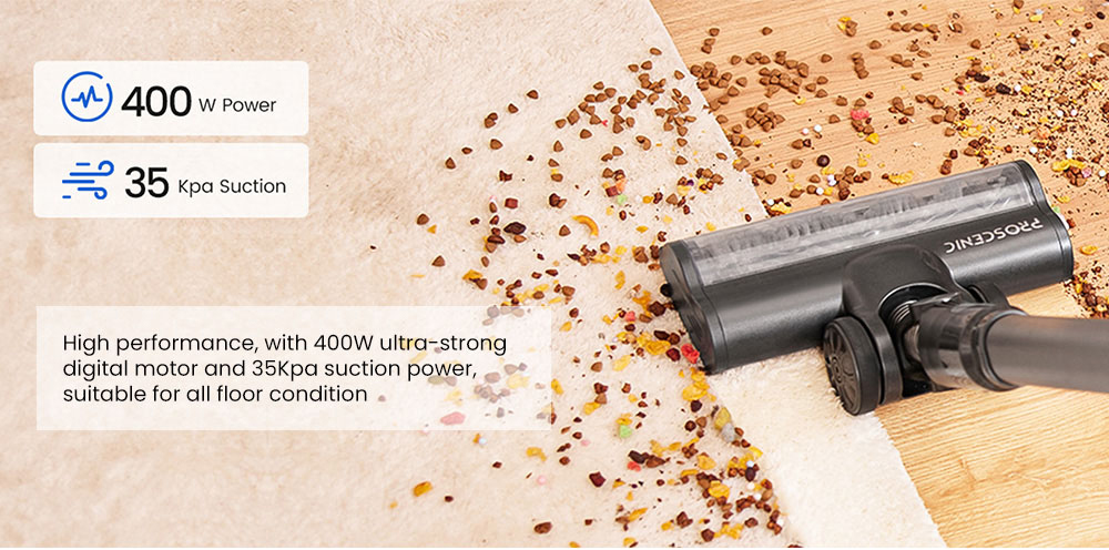 Proscenic P11 Akku-Staubsauger, 35 kPa Saugleistung, 0,65 l Staubbehälter, 5-stufiges Filtersystem, abnehmbarer 2000-mAh-Akku, bis zu 50 Minuten Laufzeit, Touchscreen