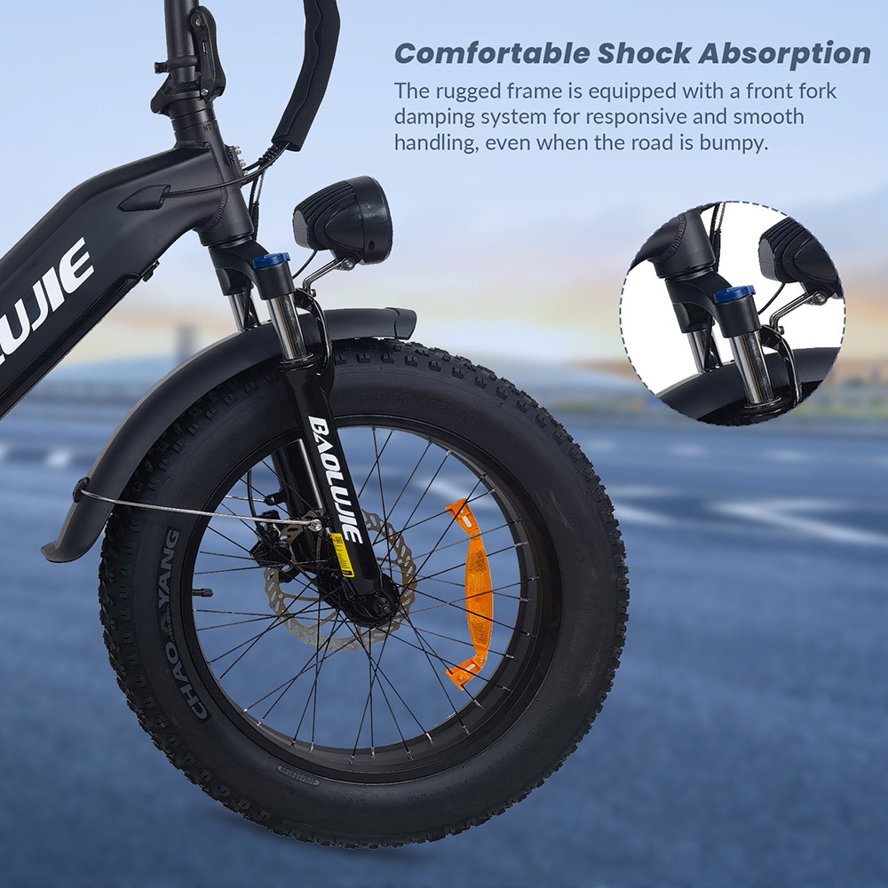 BAOLUJIE DP2003 elektromos kerékpár, 20 * 4 hüvelykes gumik 500 W motor 48 V 12 AH akkumulátor 45 km/h Max sebesség 40 km Maximális hatótáv Shimano 7 sebességes LCD kijelző - fekete