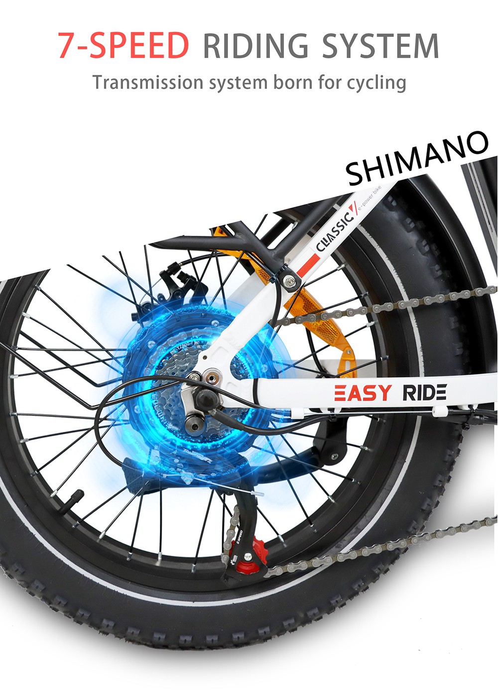 BAOLUJIE DZ2030 elektromos kerékpár, 20 * 4.0 hüvelykes gumiabroncs 500 W motor 48 V 13 Ah cserélhető akkumulátor 40 km/h Max sebesség 35-45 km Hatótáv SHIMANO 7 sebességes - fehér
