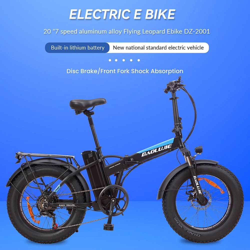 BAOLUJIE DZ2001 opvouwbare elektrische fiets, 48V 12Ah batterij 500W motor 20 * 4.0inch banden 45 km / u maximale snelheid 30-40 km bereik schijfrem - zwart