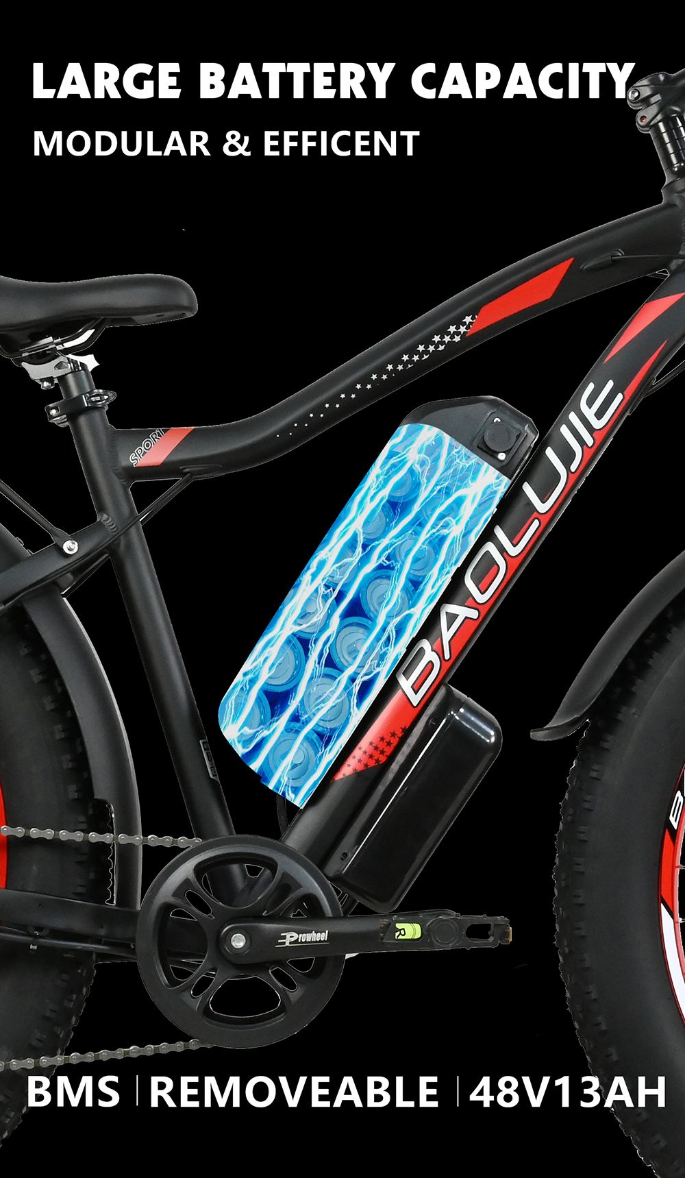Ηλεκτρικό ποδήλατο BAOLUJIE DP2619, 26*4.0 ιντσών Fat Tire 750W Κινητήρας 48V 13Ah Μπαταρία 45km/h Μέγιστη Ταχύτητα 45km Μέγιστο Εύρος SHIMANO Οθόνη LCD 7 ταχυτήτων - Μαύρη