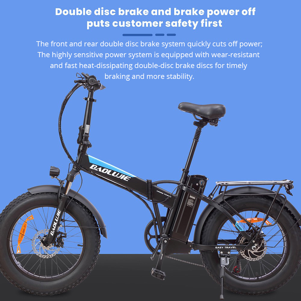 Bicicleta elétrica dobrável BAOLUJIE DZ2001, bateria 48V 12Ah 500W Motor 20 * 4.0 polegadas Pneus 45km / h Velocidade máxima 30-40km Faixa Freio a disco - Preto