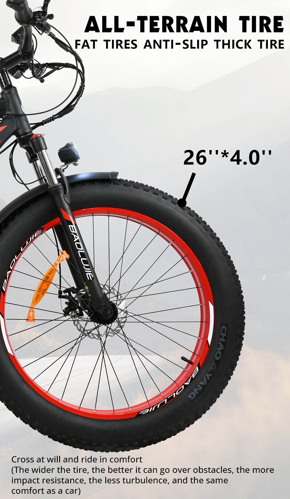 Vélo électrique BAOLUJIE DP2619, gros pneu 26 * 4.0 pouces, moteur 750 W, batterie 48 V 13 Ah, vitesse maximale 45 km/h, portée maximale 45 km, écran LCD SHIMANO à 7 vitesses - Noir