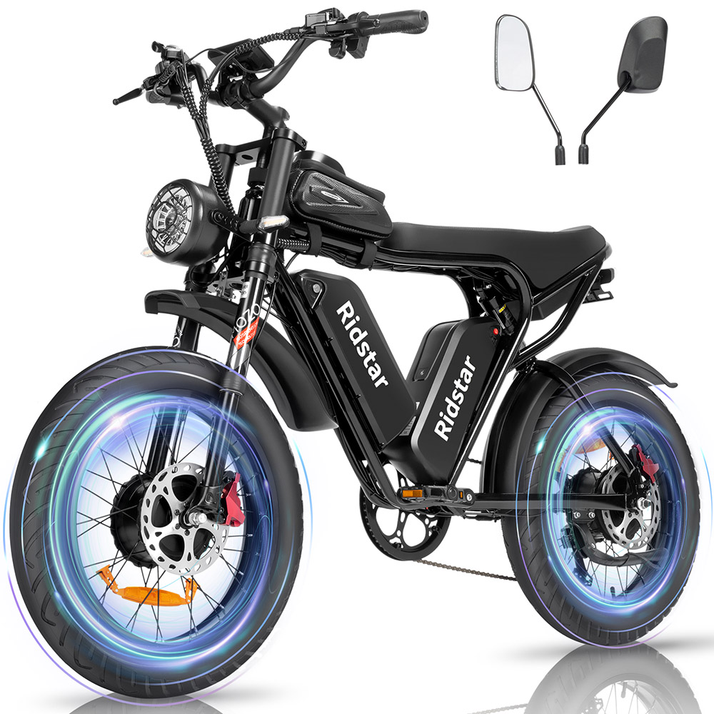 Ridstar Q20 Pro terepjáró elektromos kerékpár, 20 * 4 hüvelykes zsírabroncsok 2 * 1000 W-os motor 52 V 20 AH kettős akkumulátor 34 km / h maximális sebesség 180 mérföld maximális hatótáv