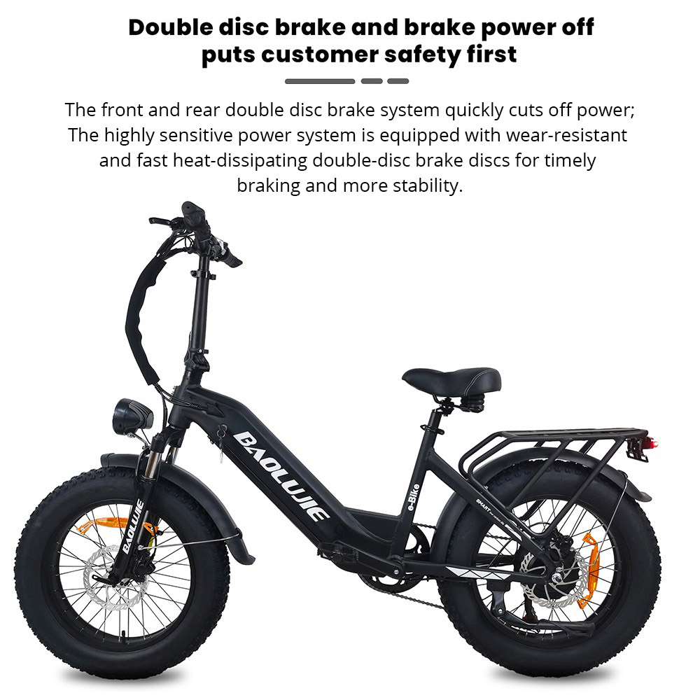 BAOLUJIE DP2003 Ηλεκτρικό ποδήλατο, Ελαστικά 20*4 ιντσών 500W Κινητήρας 48V 12AH Μπαταρία 45km/h Μέγιστη Ταχύτητα 40km Μέγιστο Εύρος Shimano 7-Speed ​​LCD οθόνη - Μαύρο