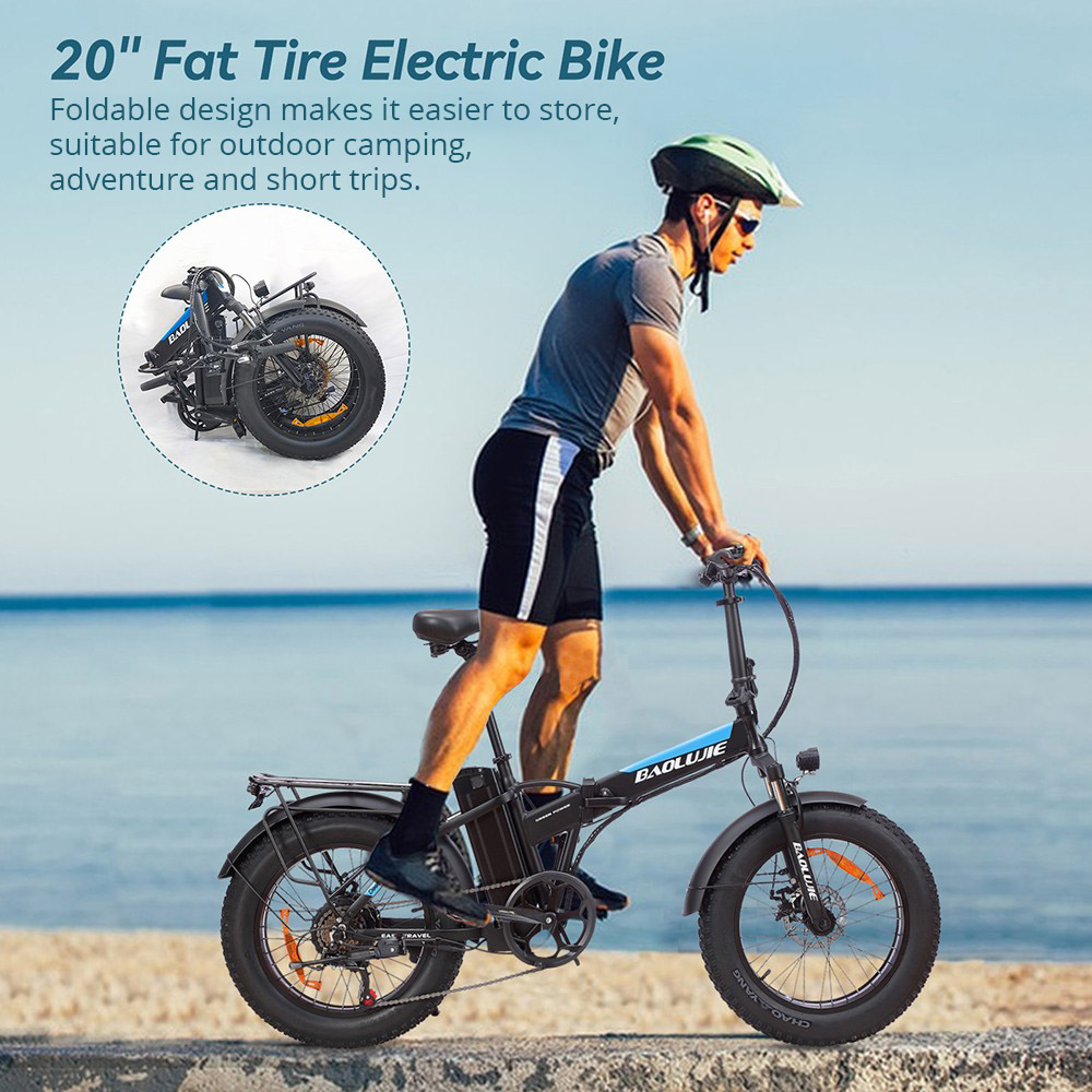 BAOLUJIE DZ2001 Składany rower elektryczny, akumulator 48 V 12 Ah, silnik 500 W, opony 20 * 4.0 cala, 45 km/h, maksymalna prędkość, zasięg 30-40 km, hamulec tarczowy - czarny