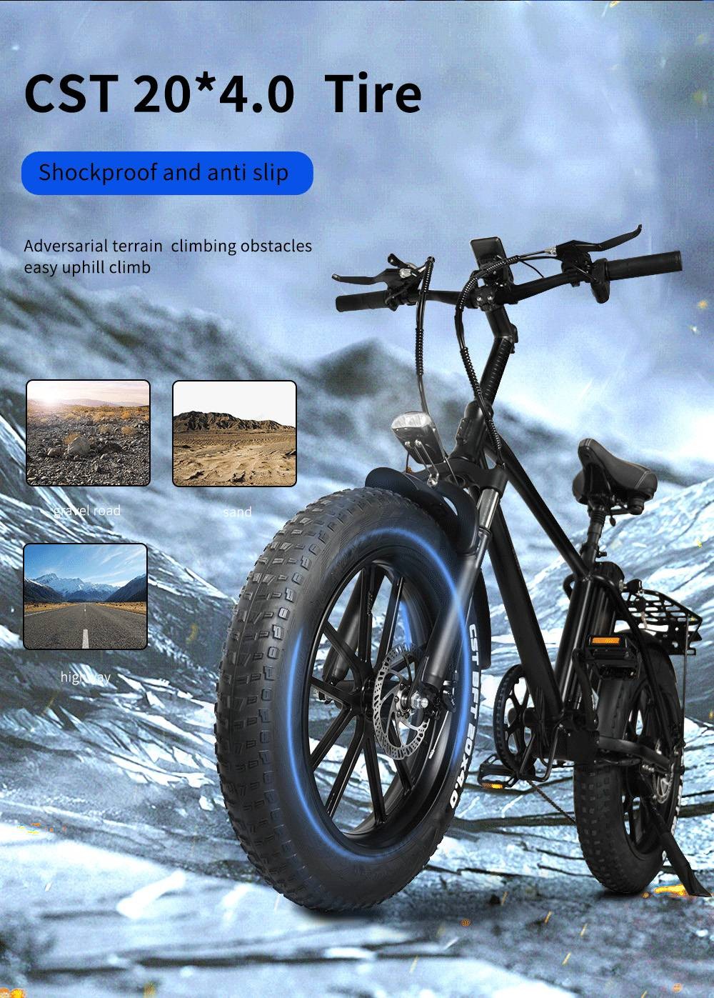 CMACEWHEEL T20 elektrische fiets 20 * 4.0 inch CST-band 750W motor 40-45 km / u Max. snelheid 17 Ah batterij - grijs zwart verloop