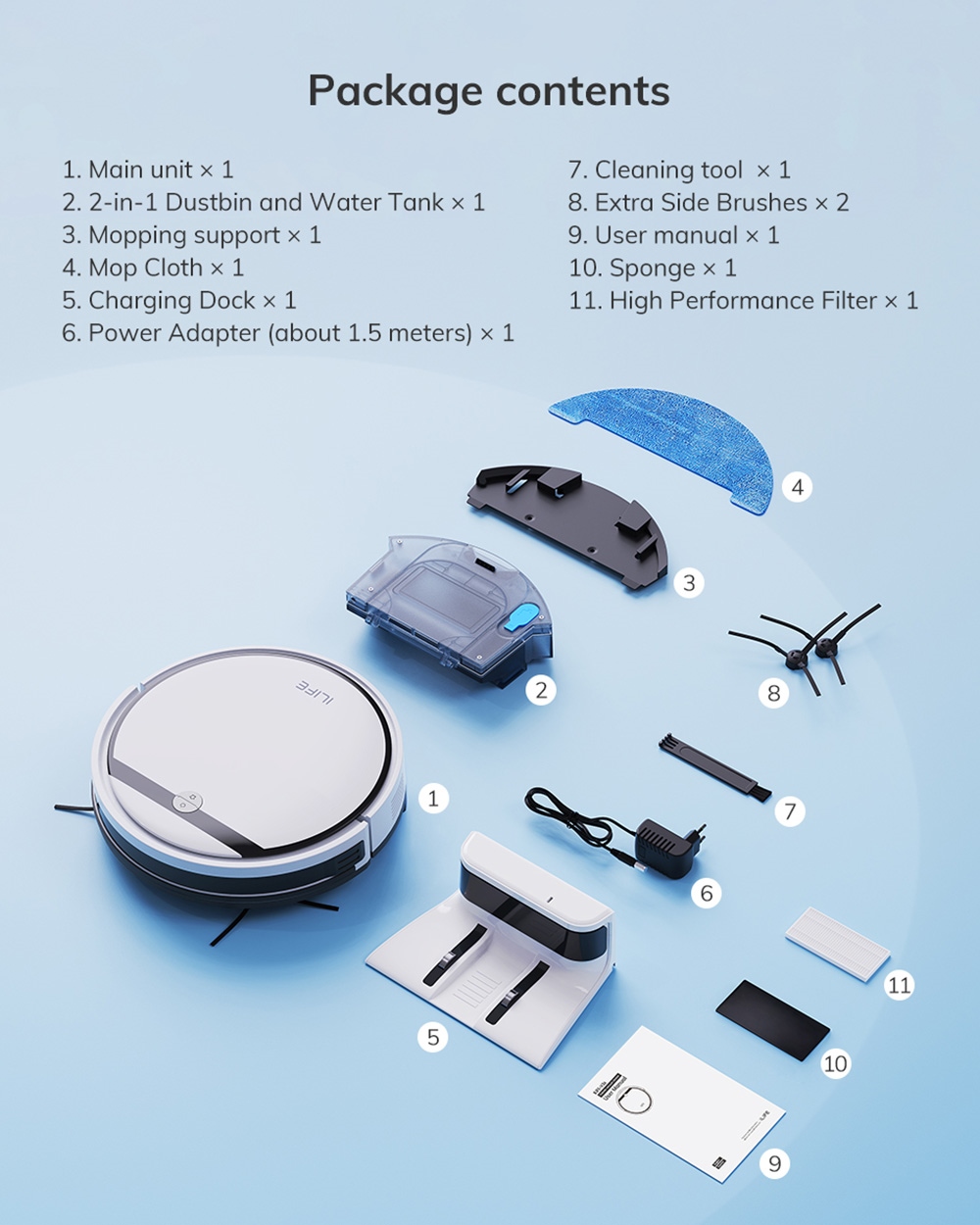 ILIFE V3X Robot Vacuum Cleaner, 2 in 1 Vacuum and Mopping, 3000Pa Suction, 300ml Dustbin, 2900mAh Battery, Up to 120min Runtime, App/Voice Control