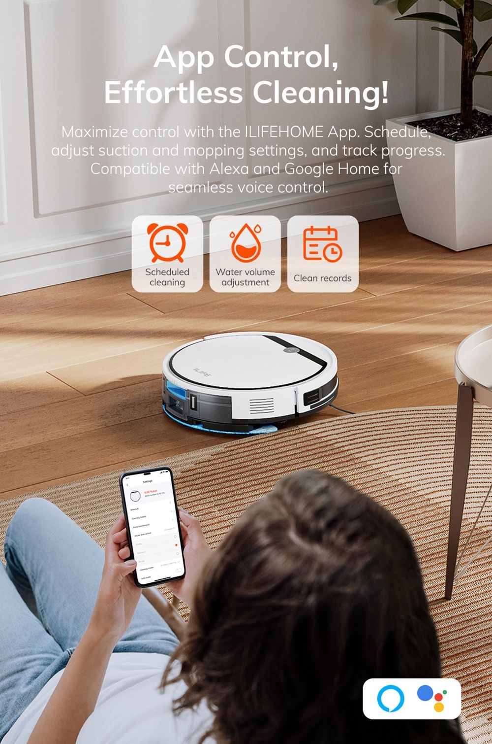 ILIFE V3X Robot Vacuum Cleaner, 2 in 1 Vacuum and Mopping, 3000Pa Suction, 300ml Dustbin, 2900mAh Battery, Up to 120min Runtime, App/Voice Control