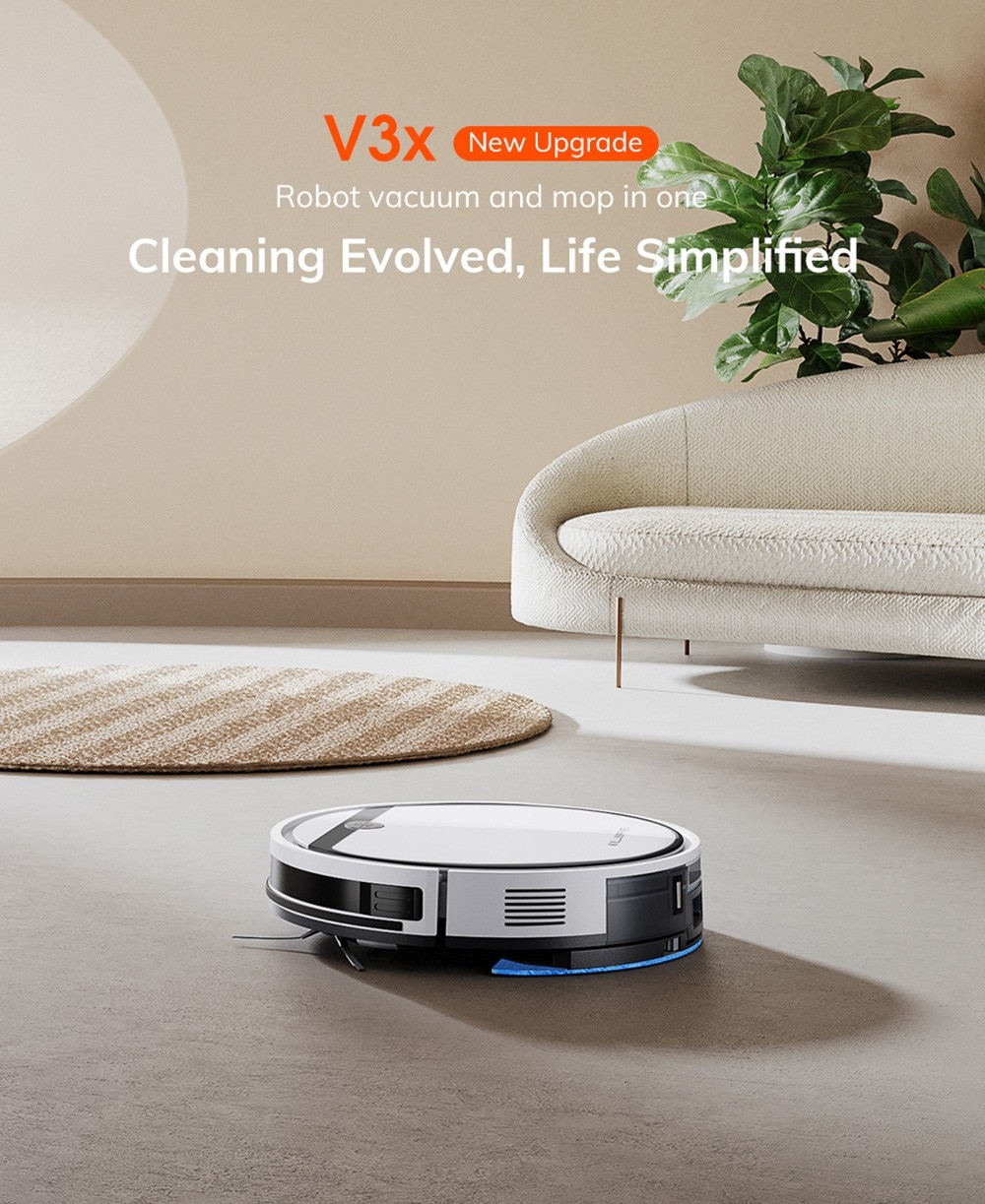 ILIFE V3X Robot Vacuum Cleaner, 2 in 1 Vacuum and Mopping, 3000Pa Suction, 300ml Dustbin, 2900mAh Battery, Up to 120min Runtime, App/Voice Control