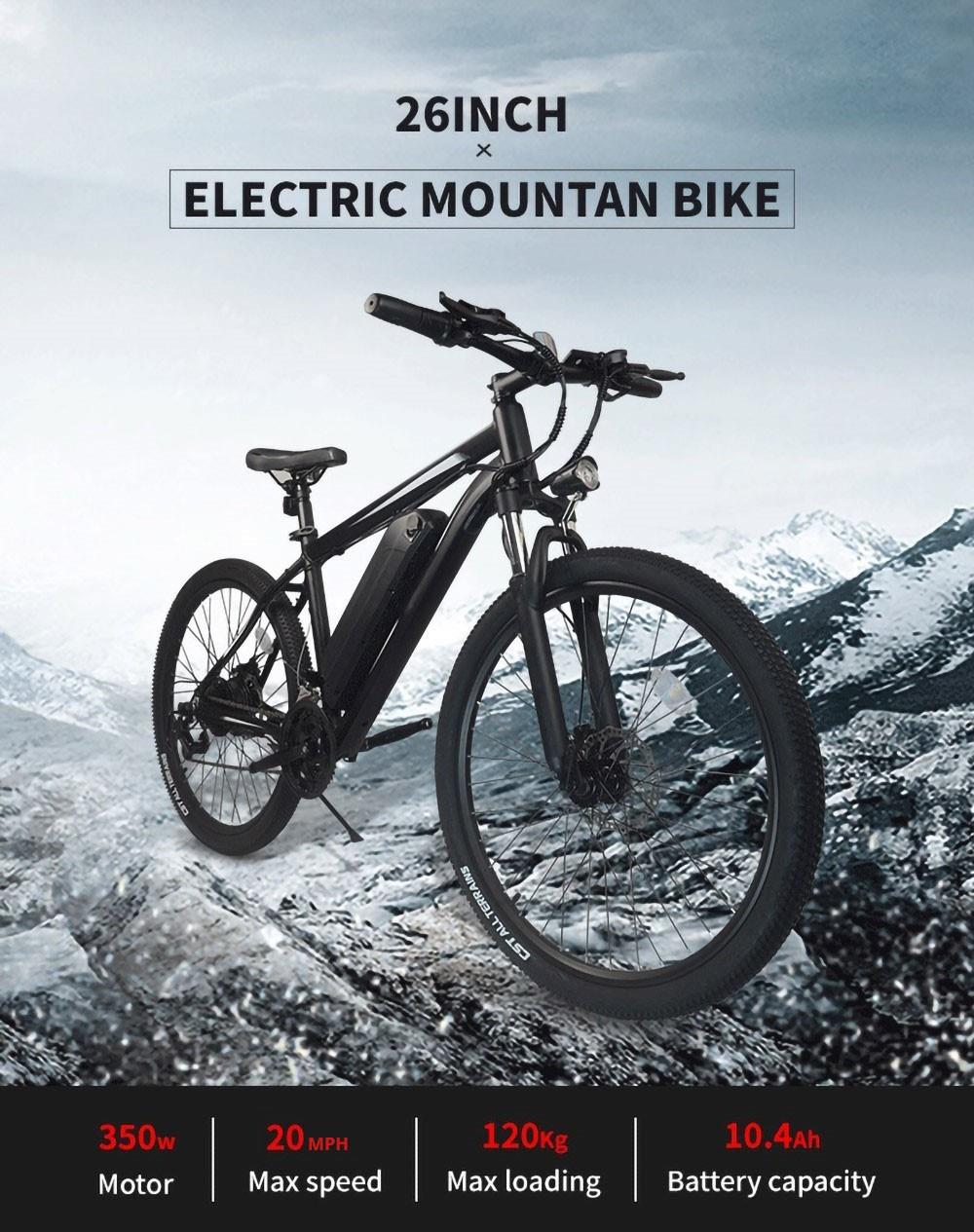 Bicicleta eléctrica K3, neumático de 26 * 1.95 pulgadas Motor de 350 W Batería de 36 V 10.4 Ah Velocidad máxima de 32 km/h Freno de disco de carga de 120 kg - Rojo