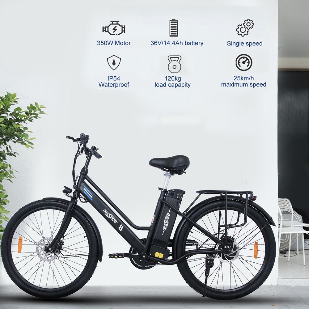 ONESPORT OT18 elektrische fiets, 26 * 2.35 inch banden 350W motor 36V14.4Ah batterij 25 km / u maximale snelheid - zwart