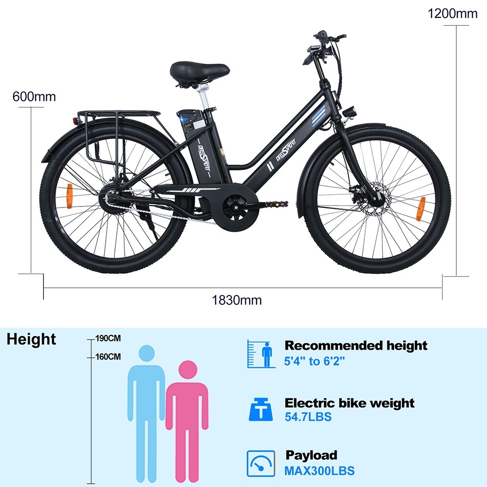 ONESPORT OT18 elektromos kerékpár, 26*2.35 hüvelykes gumik 350 W-os motor 36V14.4Ah akkumulátor 25 km/h maximális sebesség - fekete