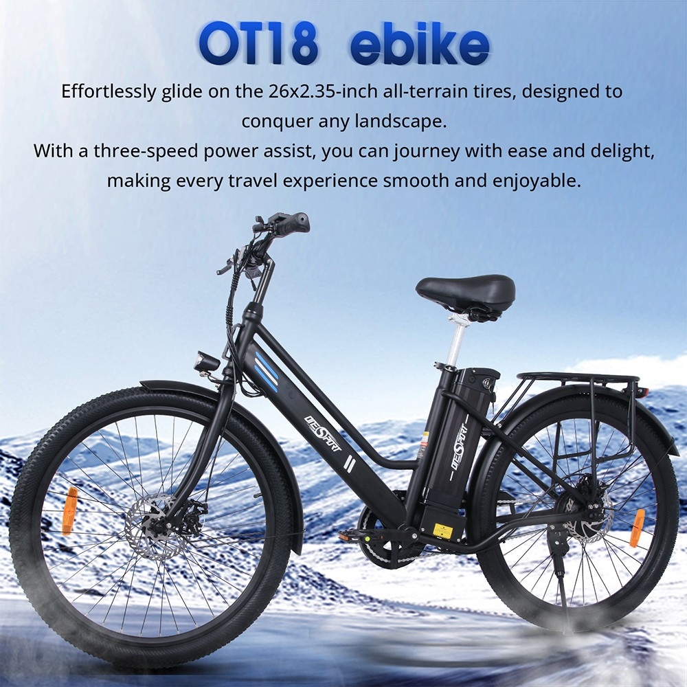 Vélo électrique ONESPORT OT18, pneus 26 * 2.35 pouces, moteur 350 W, batterie 36 V 14.4 Ah, vitesse maximale de 25 km/h - Noir