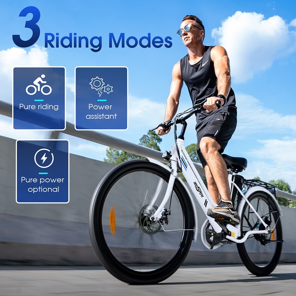 ONESPORT OT18 elektrische fiets, 26 * 2.35 inch banden 350W motor 36V14.4Ah batterij 25 km / u maximale snelheid - wit