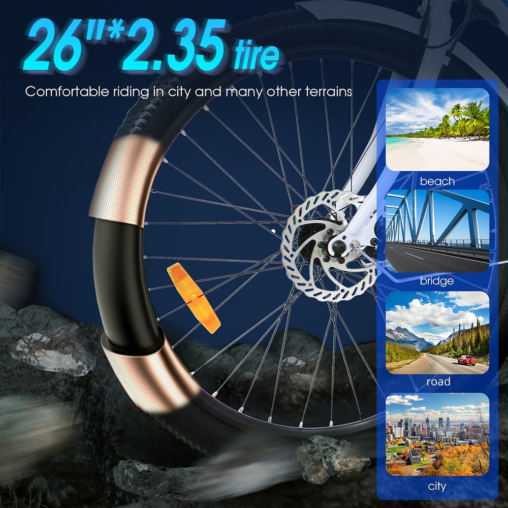 Bicicleta elétrica ONESPORT OT18, pneus de 26 * 2.35 polegadas 350W Motor 36V14.4Ah Bateria 25km / h Velocidade máxima - Branco