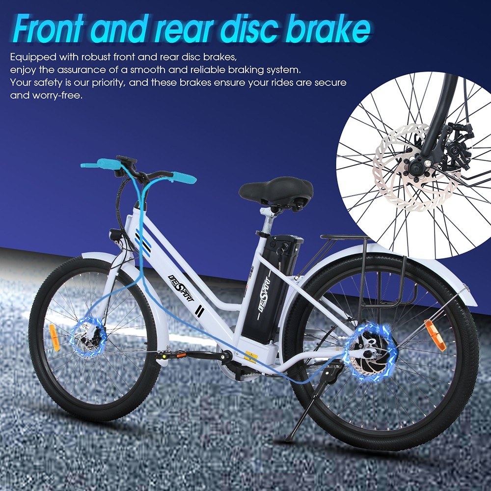 ONESPORT OT18 Electric Bike, 26*2.35 inch Tires 350W Motor 36V14.4Ah Battery 25km/h Max Speed - White