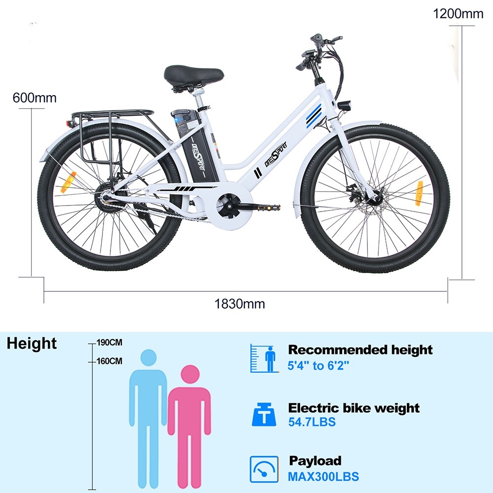 ONESPORT OT18 elektromos kerékpár, 26 * 2.35 hüvelykes gumik 350 W-os motor 36 V14.4 Ah akkumulátor 25 km/h Max sebesség - fehér