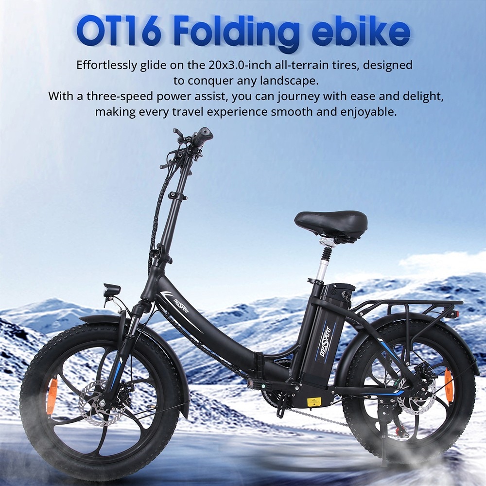 ONESPORT OT16 20*3.0 pouces pneus vélo électrique, moteur 350W batterie 48V15Ah 25 km/h freins à disque vitesse maximale