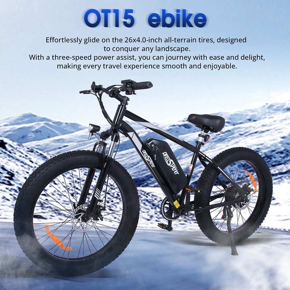 Vélo électrique ONESPORT OT15, pneus larges 26*4 pouces, moteur 500W, batterie 48V 17Ah, vitesse maximale de 25 km/h, portée maximale de 100 km