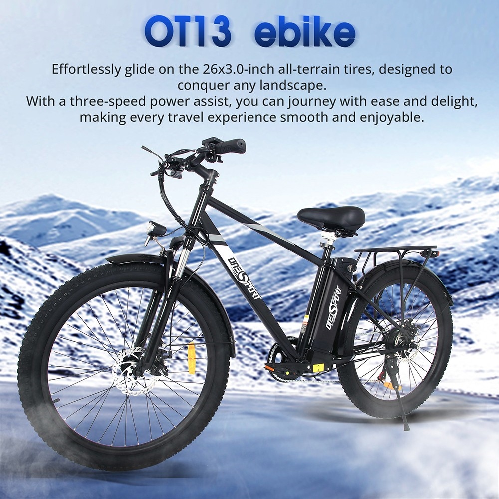 Bici elettrica ONESPORT OT13, pneumatici grassi da 26 * 3 pollici, motore da 350 W, batteria 48V15Ah, velocità massima 25 km/h, portata massima 100 km