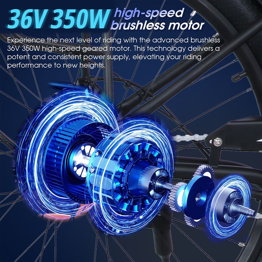 Bicicleta eléctrica OT18, neumáticos de 26 * 2.35 pulgadas, motor de 350 W, batería 36V14.4Ah, velocidad máxima de 25 km/h - negro