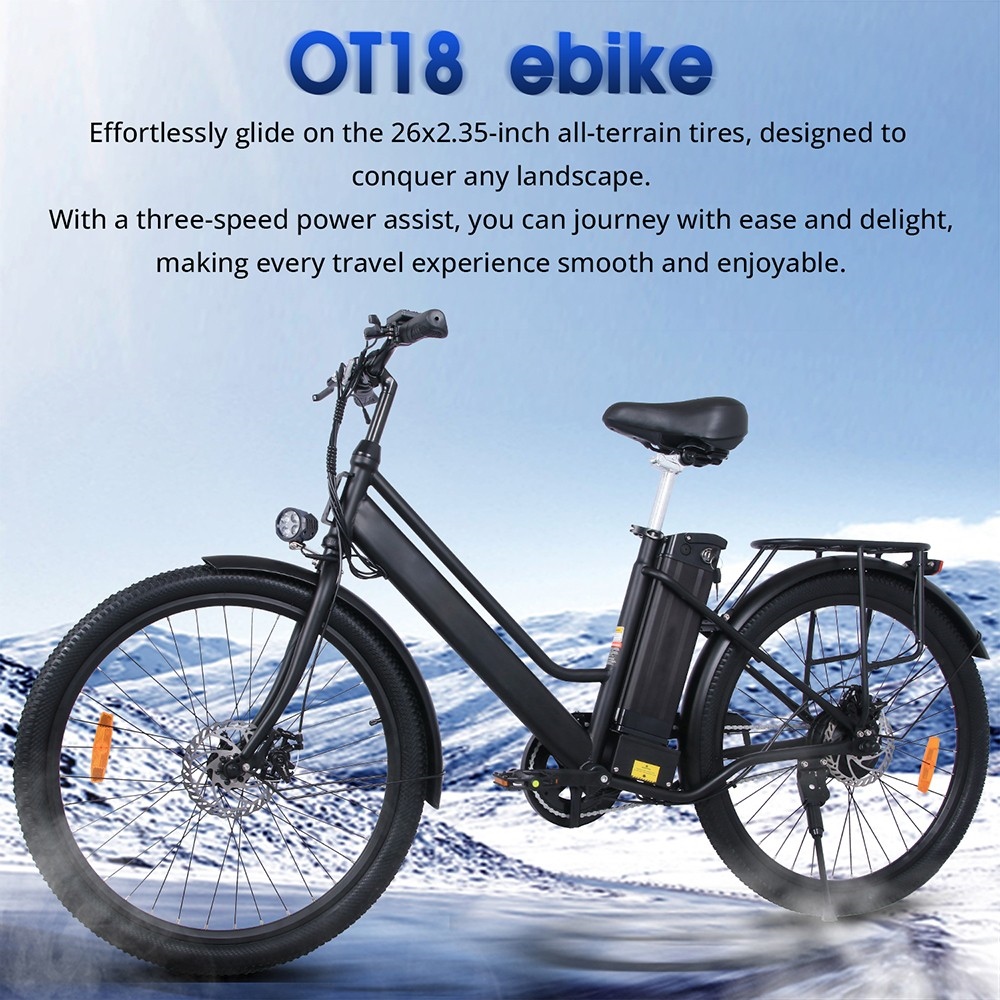 Bici elettrica OT18, pneumatici da 26 * 2.35 pollici Motore da 350 W Batteria 36V14.4 Ah Velocità massima 25 km / h - Nero