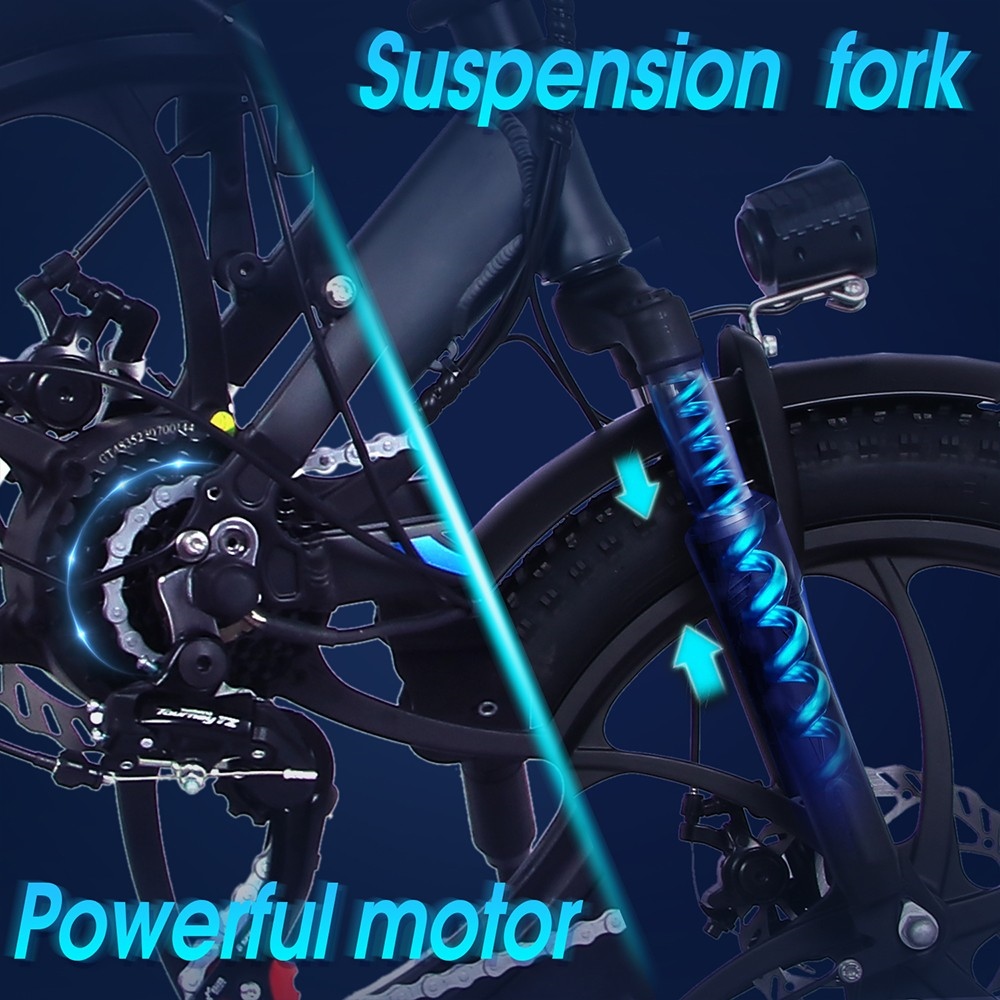 OT16 Bicicleta eléctrica con neumáticos de 20 * 3.0 pulgadas, motor de 350 W, batería 48V15Ah, frenos de disco de velocidad máxima de 25 km/h - Gris