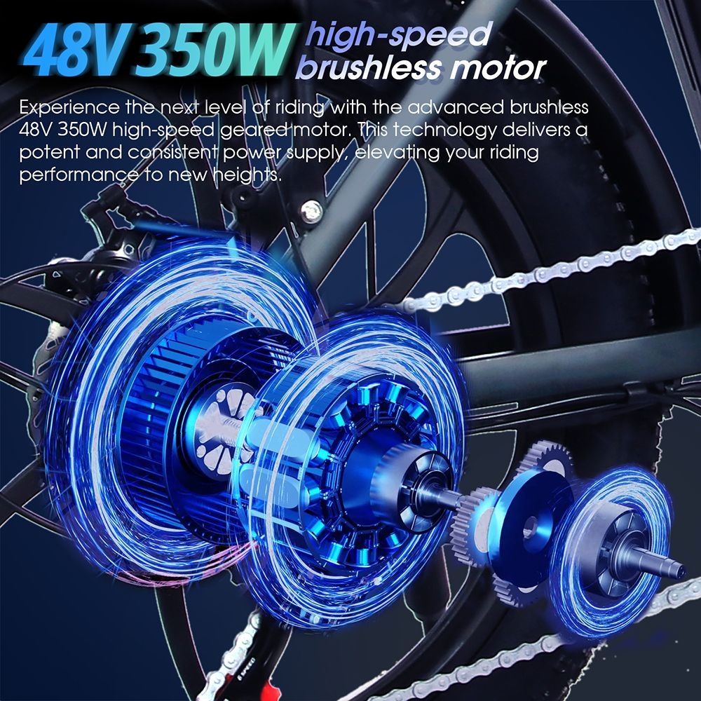 OT16 Bicicleta eléctrica con neumáticos de 20 * 3.0 pulgadas, motor de 350 W, batería 48V15Ah, frenos de disco de velocidad máxima de 25 km/h - Gris