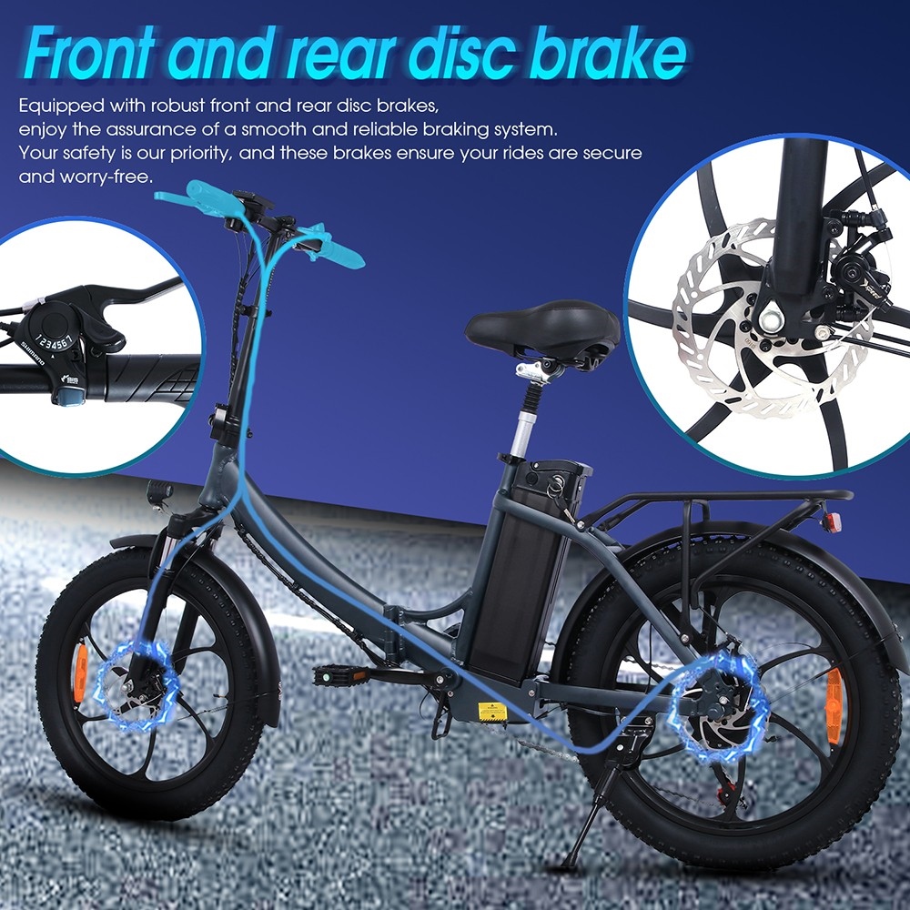 Vélo électrique de pneus OT16 20 * 3.0 pouces, moteur 350W Batterie 48V15Ah Freins à disque à vitesse maximale de 25 km / h - Gris